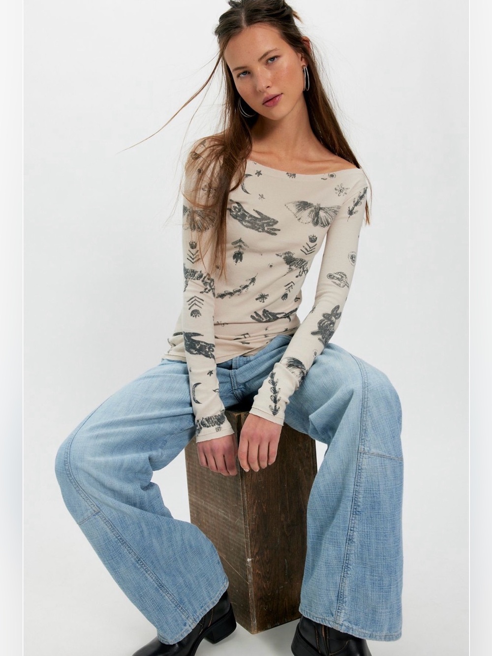 NWT Ragabond Free People Winter Folklore Long Sleeve Top Tea Combo XS